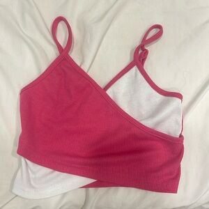 pink and white crossover top